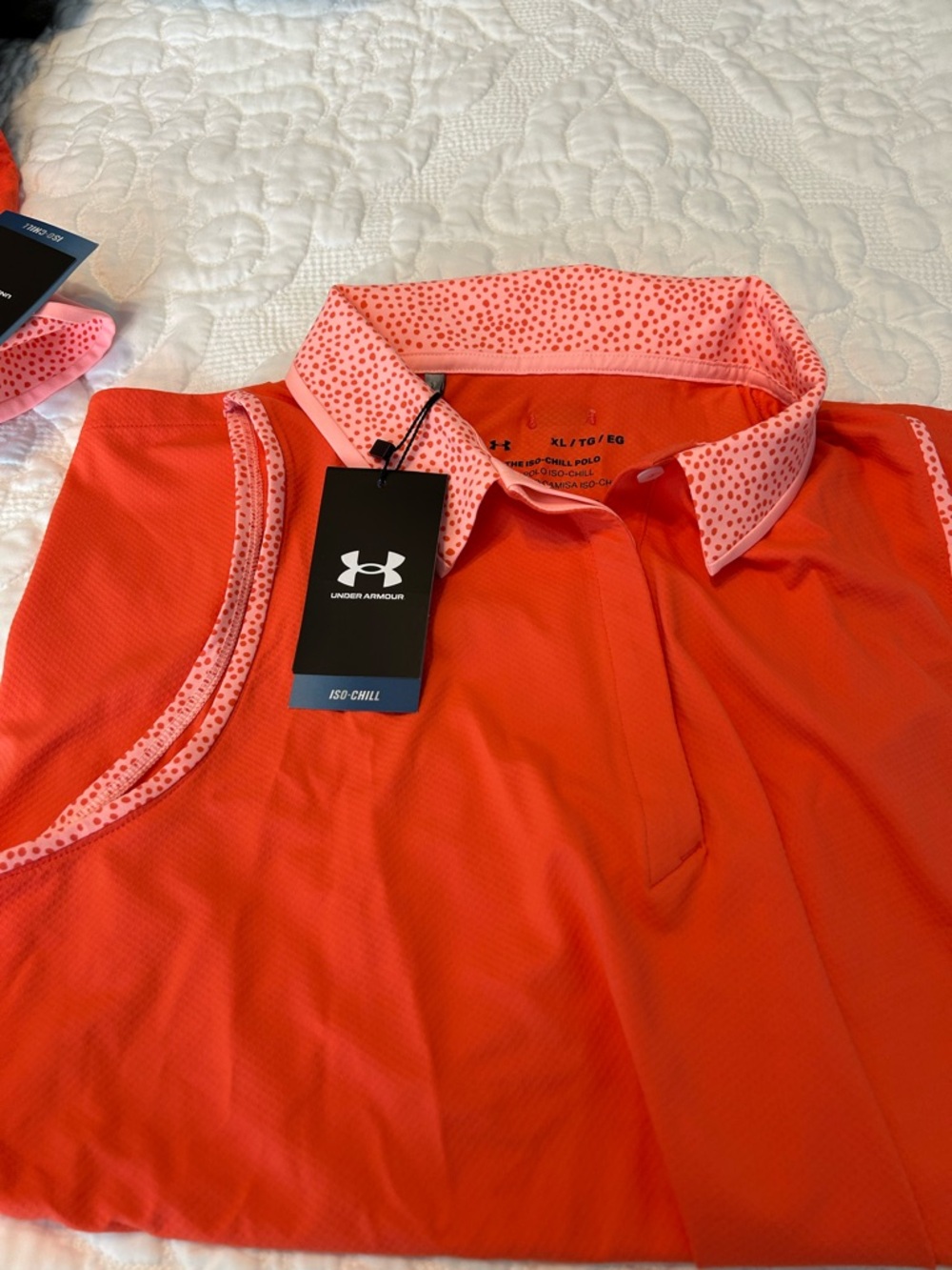 Under Armour Iso-Chill Polo - Coral and Pink Dot Collar - Picture 11 of 11
